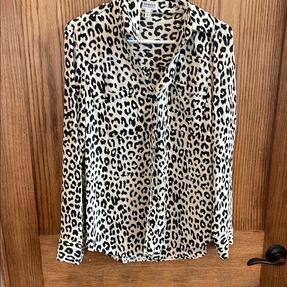 Express Women's Leopard Print Blouse - Black and White